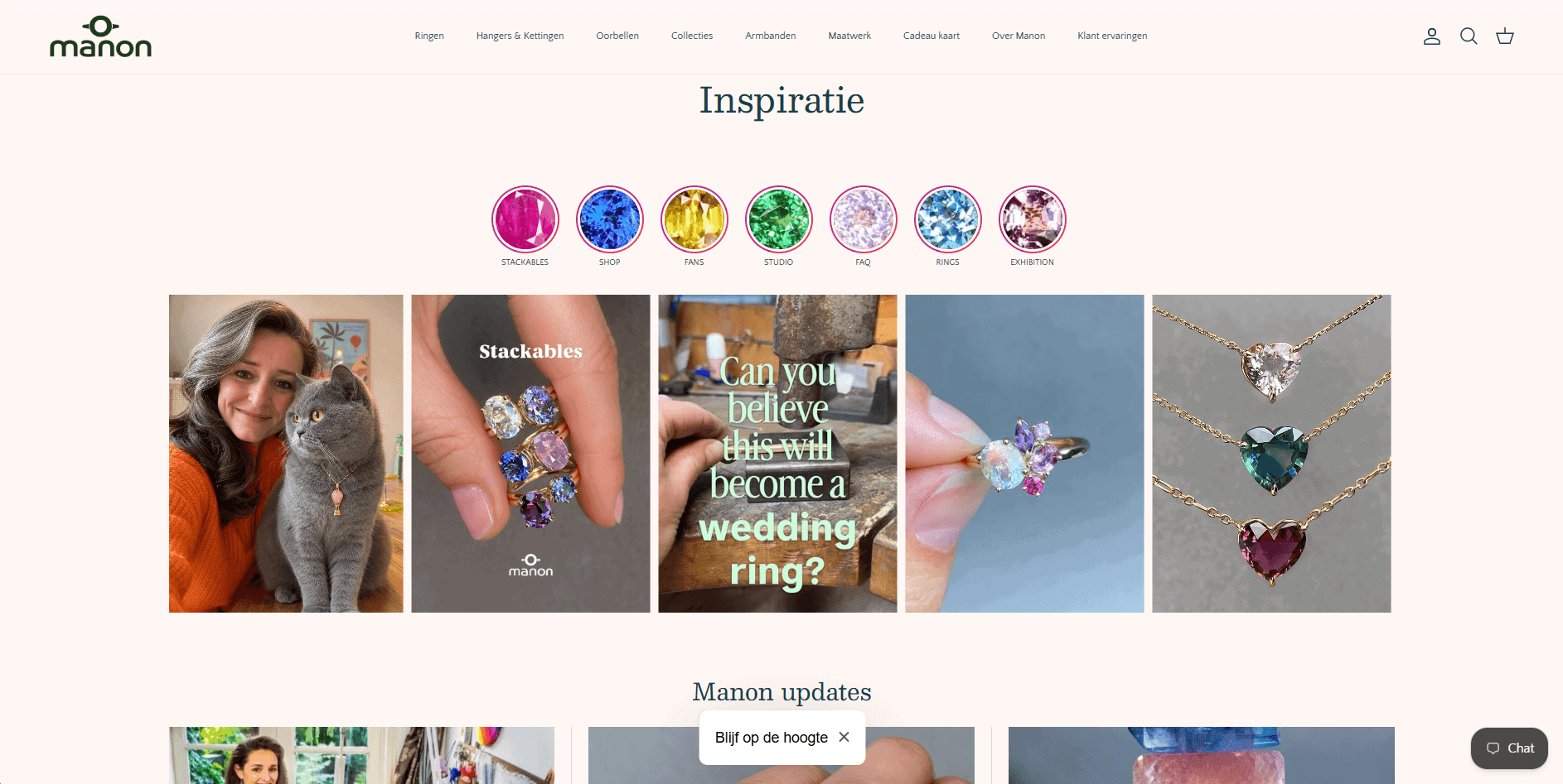 Homepage van de Shopify-webshop van Manon Herrewijnen met de inspiratiesectie
