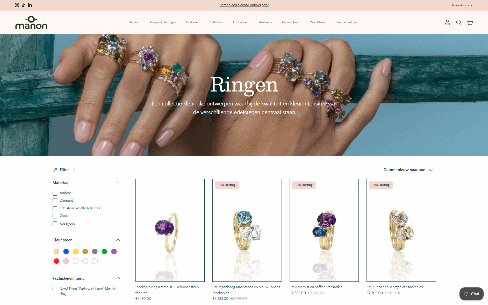 Collectiepagina Ringen in de nieuwe Shopify-webshop van Manon Herrewijnen